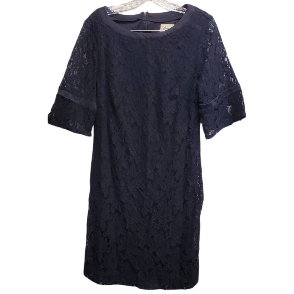 Beige by Eci Women's Royal Blue Dress w/ Lace Overlay Plus Size 14